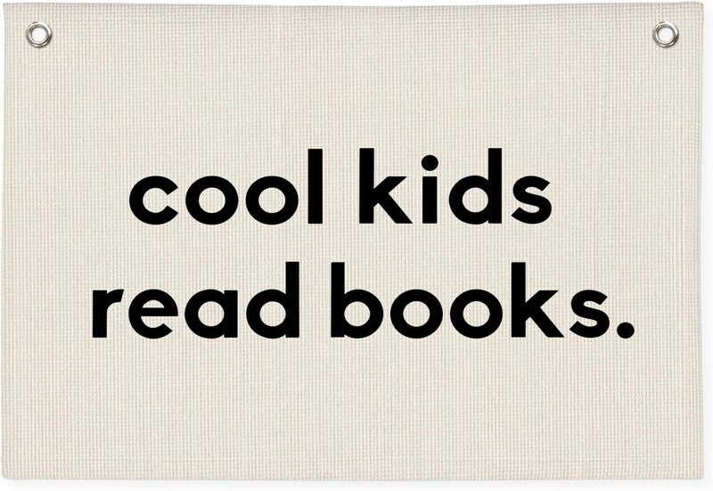 PLKMN Reading Corner Decor for Classroom, Cool Kids Read Books Linen Canvas Banner, Playroom Read Sign Wall Hanging Flag Decor for Reading Corner Nook 20x30 Inch - Image 1